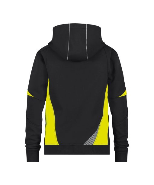 Dassy Santos fekete-fluo sárga női kapucnis munkapulóver - Image 2