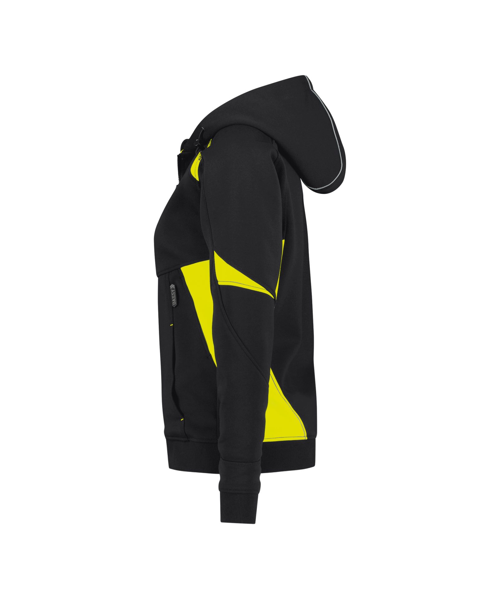Dassy Santos fekete-fluo sárga női kapucnis munkapulóver - Image 3