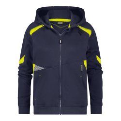 Dassy Santos sötétkék-fluo sárga női kapucnis munkapulóver