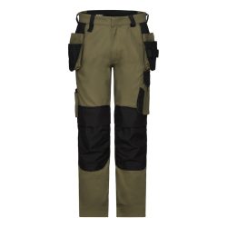 Dassy Rossi Flex khaki-fekete lengőzsebes derekas munkanadrág